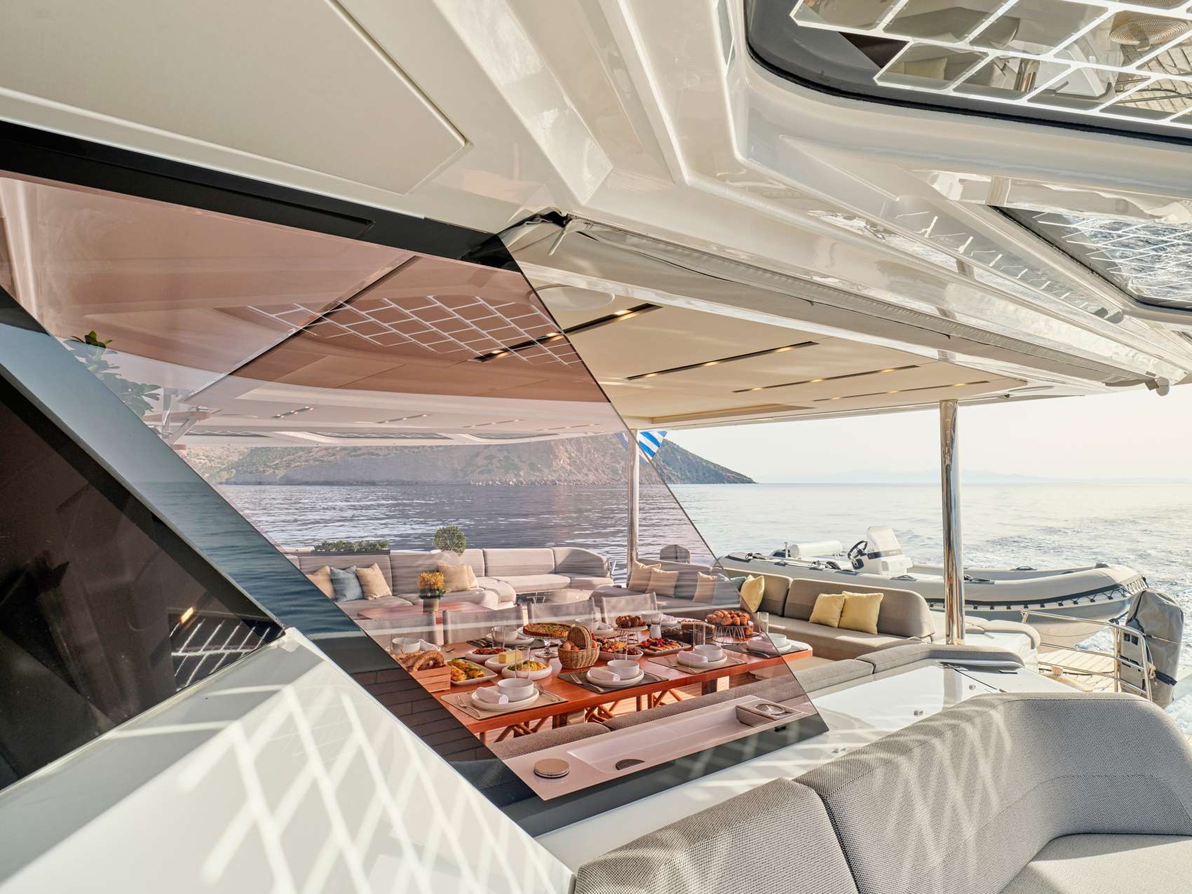 Alina catamaran cruising among the Greek islands