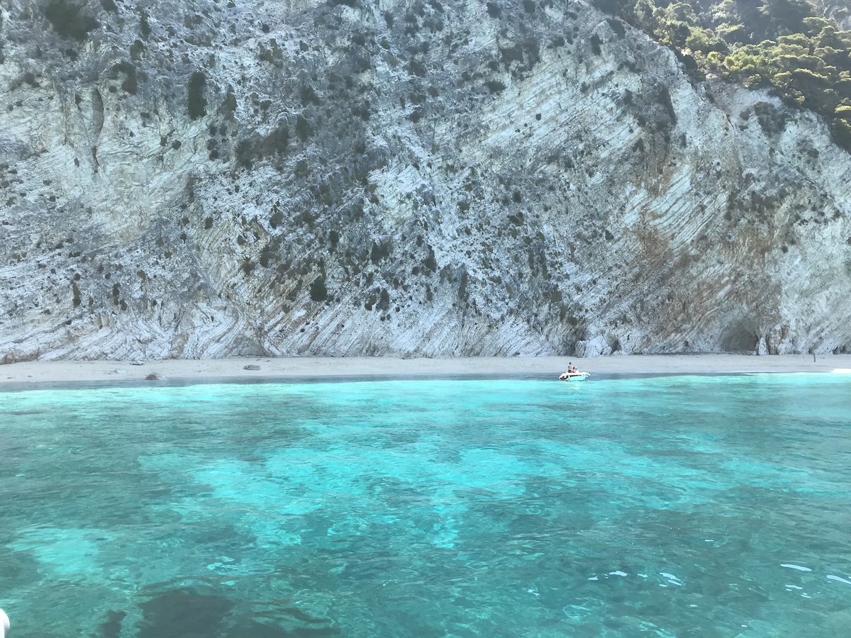 A beach with clear water on the north coast of Ithaca