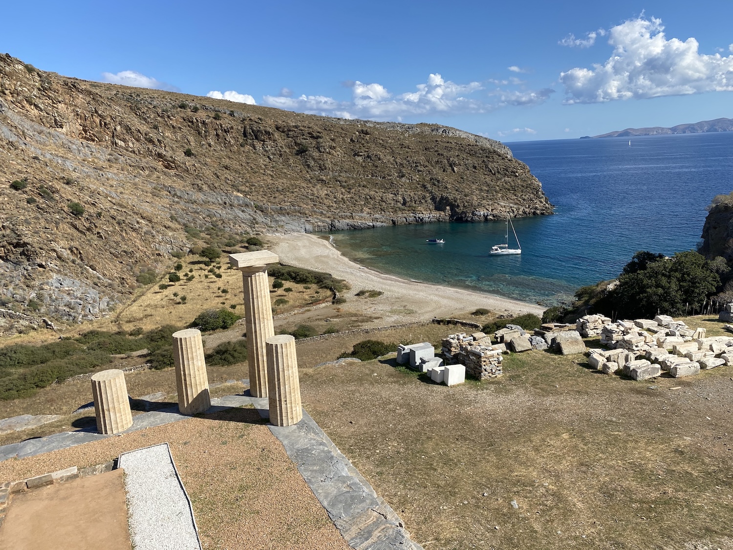 The ancient temples and theatre terrace of Karthaia above the sea on Kea