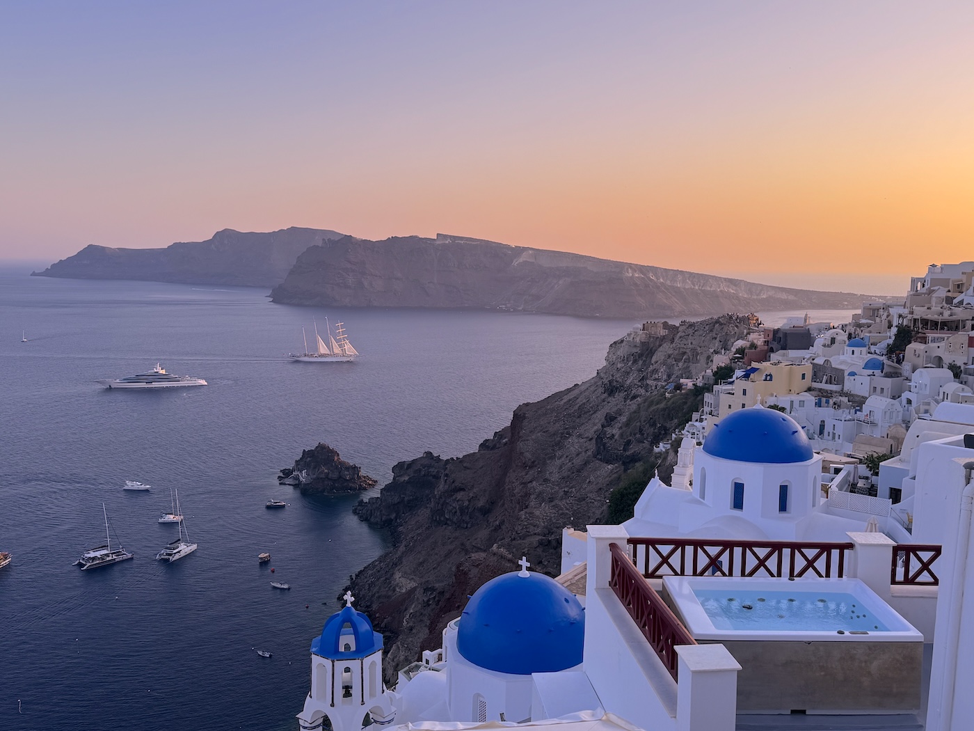 Santorini caldera and whitewashed buildings above the Aegean
